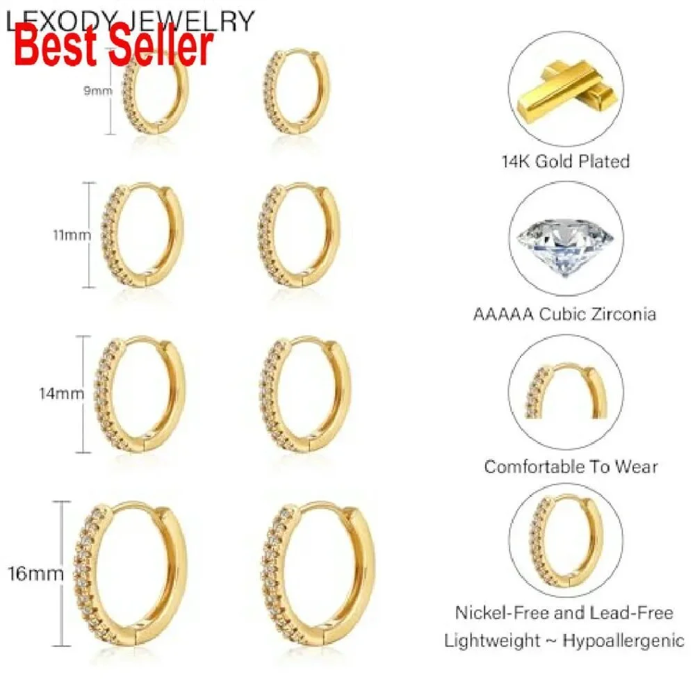 Hypoallergenic Cubic Zirconia Huggie Hoop Earrings Set Lightweight Minimal Chic - Picture 6 of 8